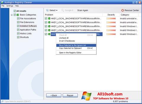 Screenshot Auslogics Registry Cleaner para Windows 10