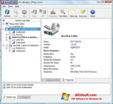 Screenshot Active KillDisk para Windows 10