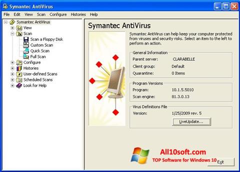 Screenshot Symantec Antivirus para Windows 10