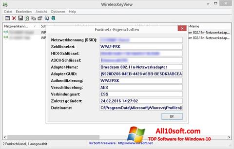 Screenshot WirelessKeyView para Windows 10