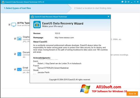 Screenshot EaseUS Data Recovery Wizard para Windows 10