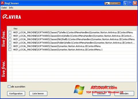 Screenshot Avira Registry Cleaner para Windows 10