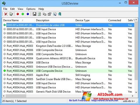 Screenshot USBDeview para Windows 10