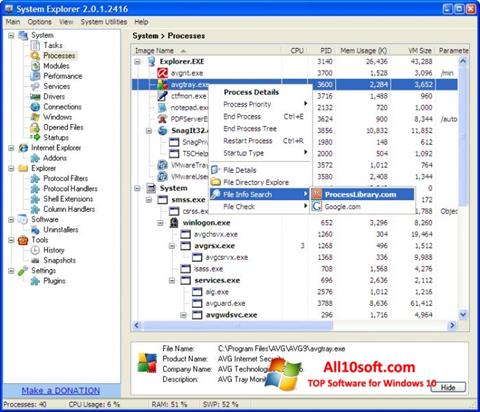Screenshot System Explorer para Windows 10