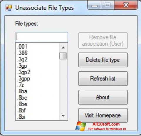 Screenshot Unassociate File Types para Windows 10