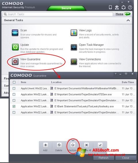 Screenshot Comodo Internet Security para Windows 10