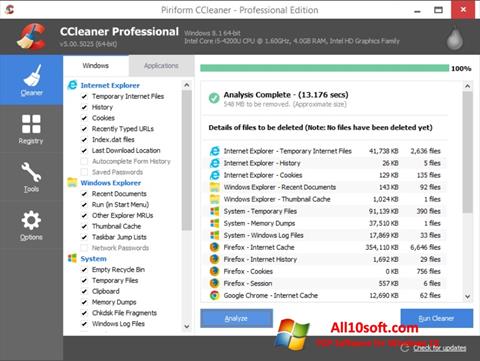Screenshot CCleaner para Windows 10