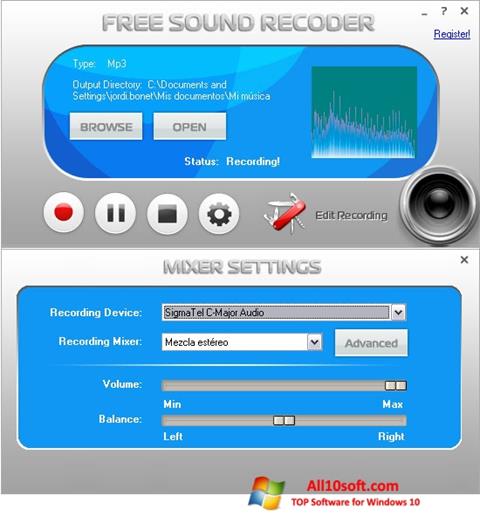 Screenshot Free Sound Recorder para Windows 10