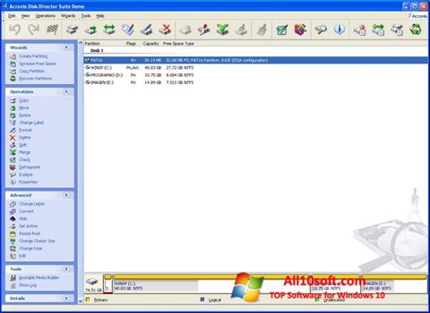 Screenshot Acronis Disk Director para Windows 10